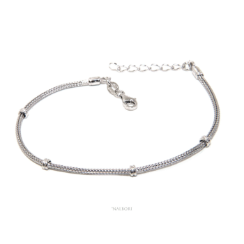 NSA|NALBORI bracciale fox tail cavetto argento 925 con pepite rondelle uomo e donna