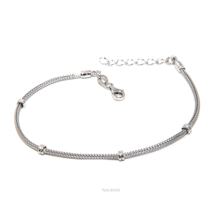 NSA|NALBORI bracciale fox tail cavetto argento 925 con pepite rondelle uomo e donna