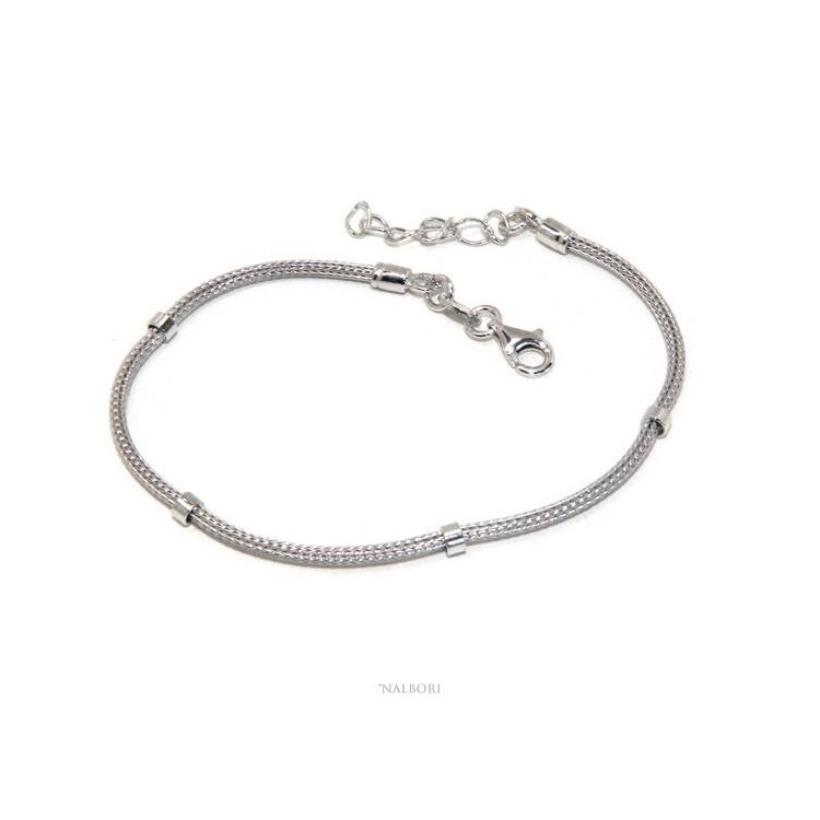 NSA|NALBORI fox tail bracelet 925 silver cord with smooth washers for men and women 16.5 - 20.00