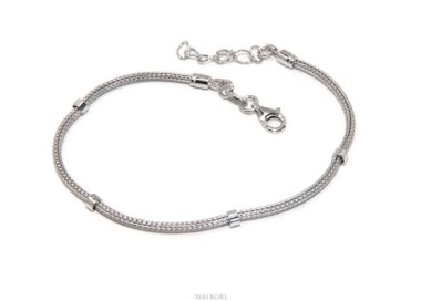 NSA|NALBORI bracciale fox tail cavetto argento 925 con rondelle lisce uomo e donna 16,5 - 20,00