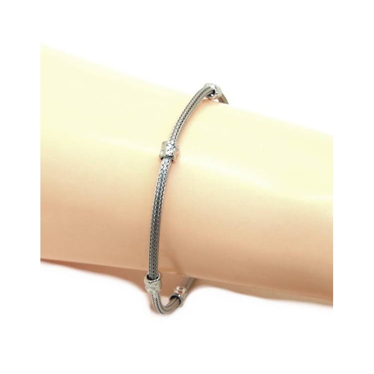 NSA|NALBORI bracciale fox tail cavetto argento 925 granelli pepite uomo e donna 16,5 - 20,00