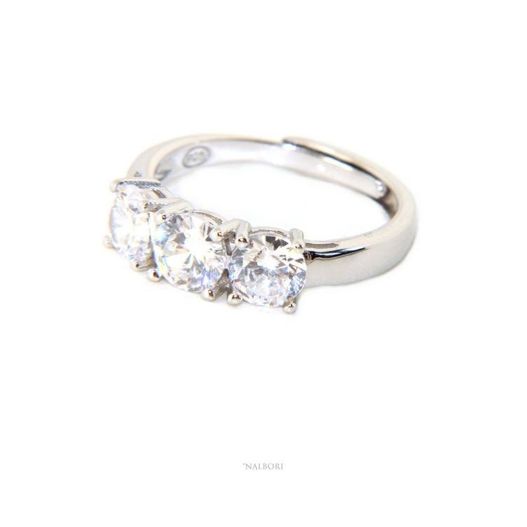 NSA|NALBORI trilogy ring woman white zircons adjustable 5 mm