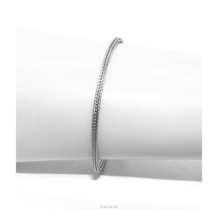 NSA|NALBORI bracciale fox tail cavetto in argento 925 semplice lineare polso 17 - 20 cm