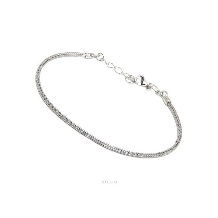 NSA|NALBORI bracciale fox tail cavetto in argento 925 semplice lineare polso 17 - 20 cm