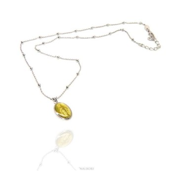 NSA|Collana a palline singole uomo donna Argento 925 con medaglia smaltata madonna miracolosa NALBORI