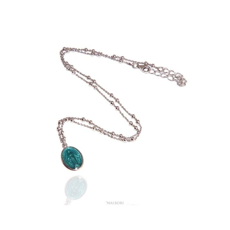 NSA|NALBORI Rosary necklace man woman Silver 925 with enameled medal miraculous Madonna