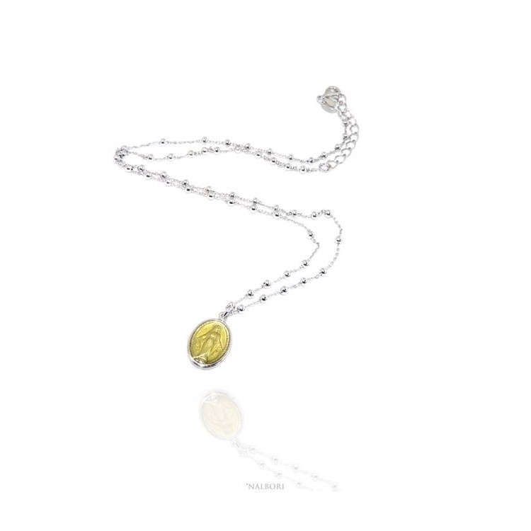NSA|NALBORI Rosary necklace man woman Silver 925 with enameled medal miraculous Madonna