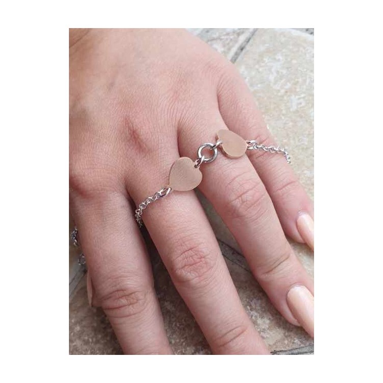 NSA|Bracciale Argento 925 donna NALBORI con cuori rosa baciati 17-19,50