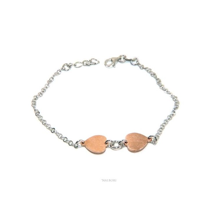 NSA|Bracciale Argento 925 donna NALBORI® con cuori rosa baciati 17-19,50
