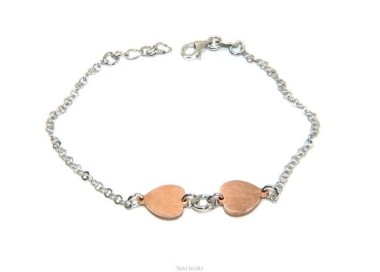 NSA|Bracciale Argento 925 donna NALBORI® con cuori rosa baciati 17-19,50
