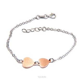 NSA|NALBORI® Women's Silver 925 Bracelet with small and large pink hearts 17-19.50