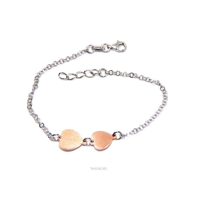 NSA|NALBORI® Women's Silver 925 Bracelet with small and large pink hearts 17-19.50