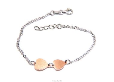 NSA|Bracciale Argento 925 donna NALBORI® con cuori rosa piccolo e grande 17-19,50