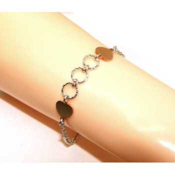 NSA|NALBORI® Women's Silver 925 Bracelet with Pink Hearts and Circles 16 -19