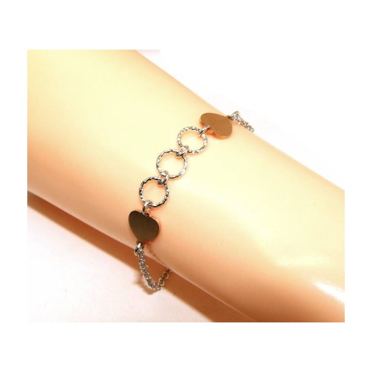NSA|Bracciale Argento 925 donna NALBORI® con cuori rosa e cerchietti 16 -19