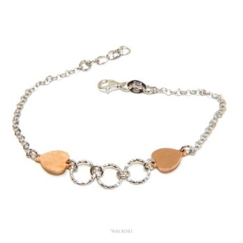 NSA|Bracciale Argento 925 donna NALBORI® con cuori rosa e cerchietti 16 -19