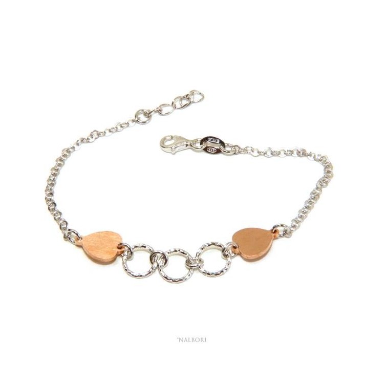 NSA|Bracciale Argento 925 donna NALBORI® con cuori rosa e cerchietti 16 -19