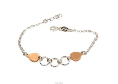 NSA|Bracciale Argento 925 donna NALBORI® con cuori rosa e cerchietti 16 -19