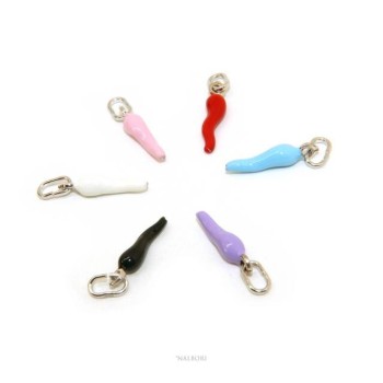 NSA|Amulets by NALBORI: 6 pendants 925 sterling silver horn small 14x4 mm enamelled