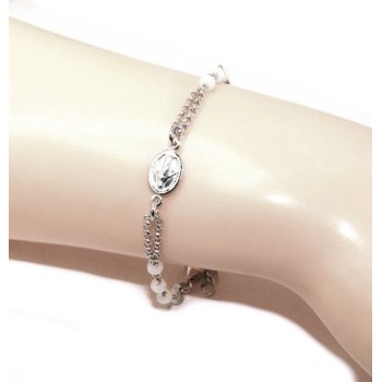 NSA|Bracciale rosario uomo donna Argento 925 madonna miracolosa , croce piccola e cristallo bianco . Mis. 16,50 - 19,00 NALBORI