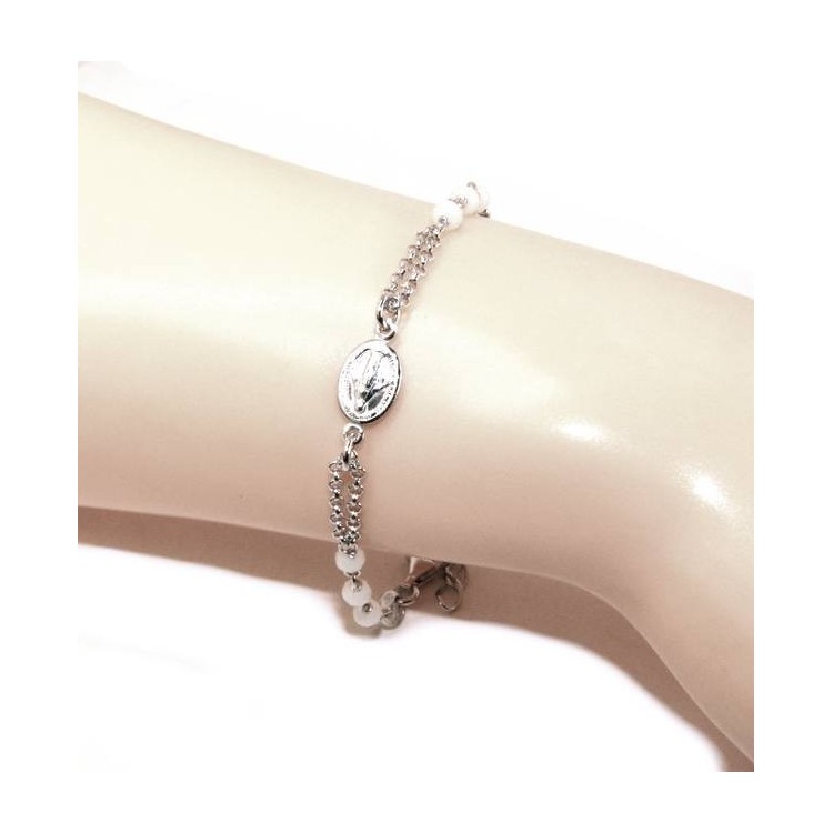 NSA|Bracciale rosario uomo donna Argento 925 madonna miracolosa , croce piccola e cristallo bianco . Mis. 16,50 - 19,00 NALBORI