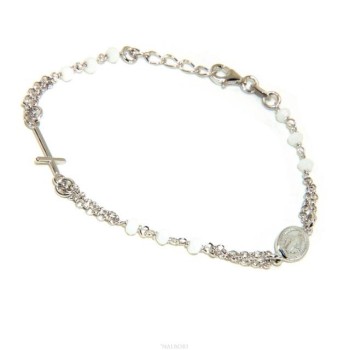 NSA|Rosary bracelet man woman Silver 925 miraculous madonna, small cross and white crystal. Mis. 16.50 - 19.00