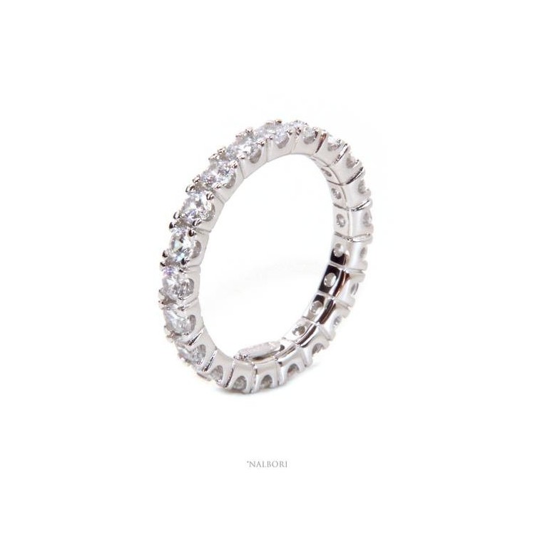 NSA|NALBORI 925 silver Rhodium plated, eternity infinity faith all round white zircons brilliant 3 mm for men or women