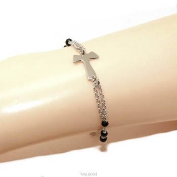 NSA|NALBORI Rosary bracelet Silver 925 with TAU cross and black crystal 17,5-20 cm