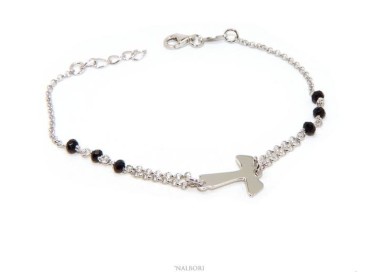 NSA|NALBORI Rosary bracelet Silver 925 with TAU cross and black crystal 17,5-20 cm