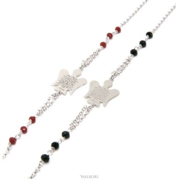 NSA|NALBORI Bracciale rosario Argento 925 angelo custode preghiera ave maria cristallo rosso o nero