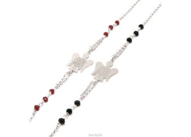 NSA|NALBORI Bracciale rosario Argento 925 angelo custode preghiera ave maria cristallo rosso o nero