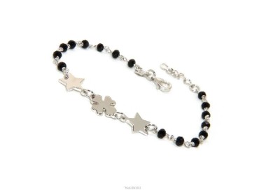 NSA|NALBORI Bracciale donna Argento 925 marsigliese nero quadrifoglio e stelle 16-19 cm fortuna