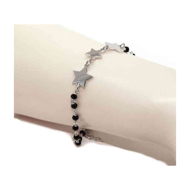 NSA|NALBORI Woman bracelet 925 Sterling silver black with 3 stars