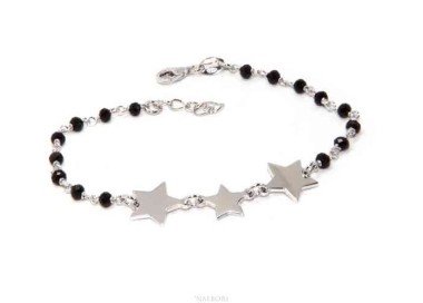 NSA|NALBORI Woman bracelet 925 Sterling silver black with 3 stars