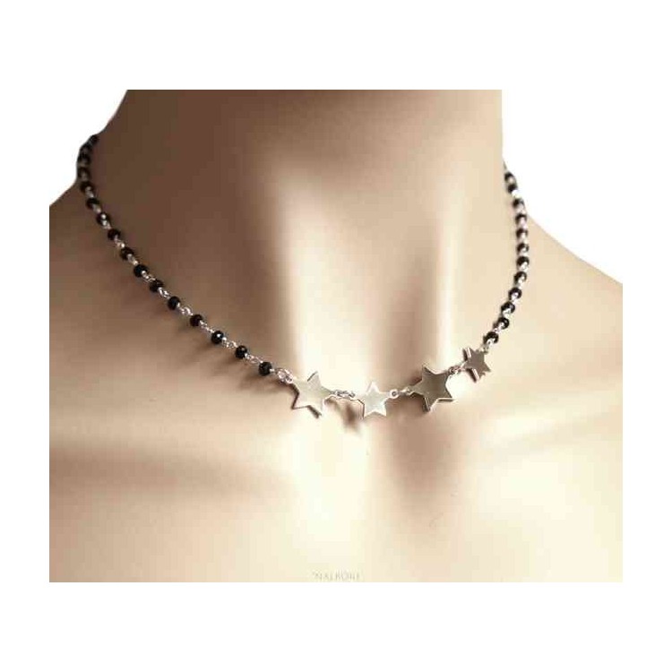 NSA|NALBORI necklace woman 925 Sterling Silver black Marseille with 4 stars