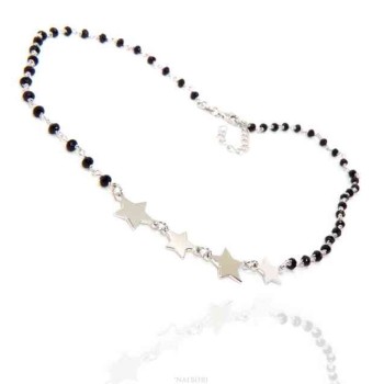 NSA|NALBORI necklace woman 925 Sterling Silver black Marseille with 4 stars