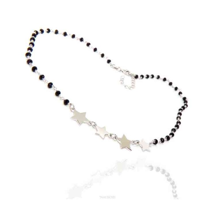 NSA|NALBORI necklace woman 925 Sterling Silver black Marseille with 4 stars