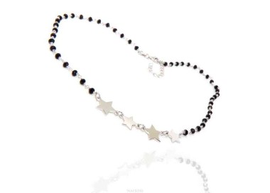 NSA|NALBORI necklace woman 925 Sterling Silver black Marseille with 4 stars