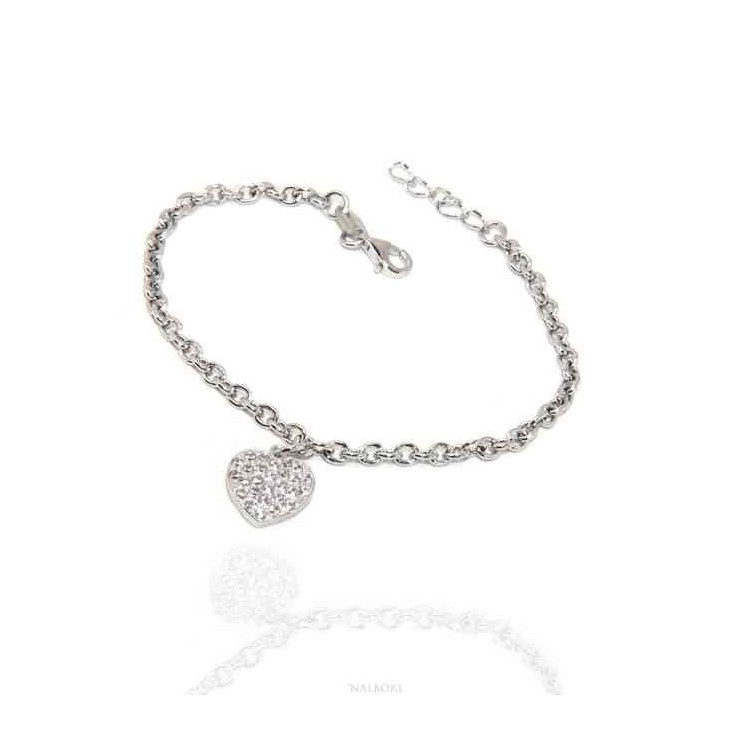 NSA|NALBORI Bracelet Silver 925 woman girl heart pendant and cubic zirconia