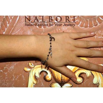 NSA|NALBORI Woman bracelet Silver 925 Marseille black with horseshoe pendants