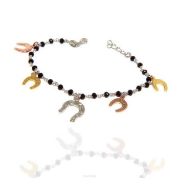 NSA|NALBORI Bracciale donna Argento 925 marsigliese nero con ciondoli ferro di cavallo