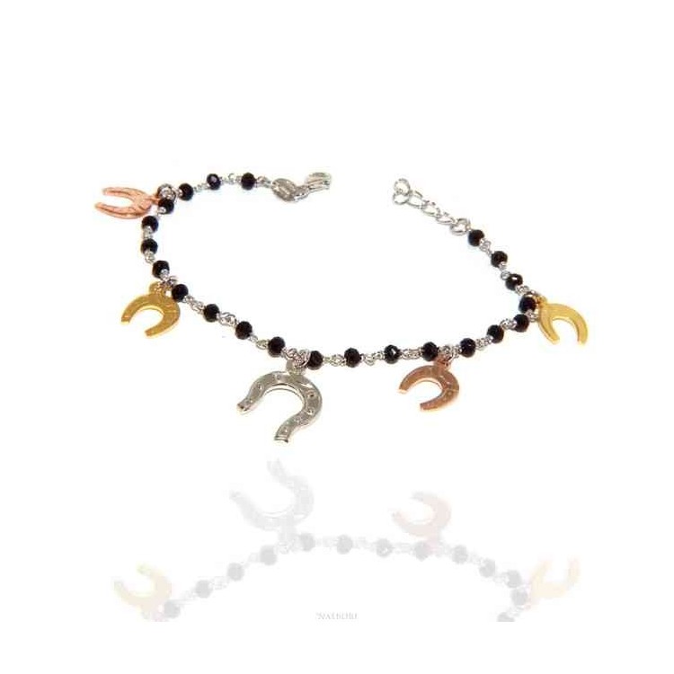 NSA|NALBORI Bracciale donna Argento 925 marsigliese nero con ciondoli ferro di cavallo