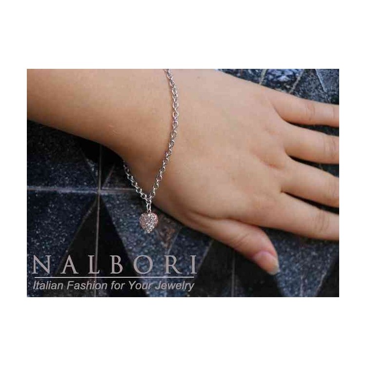 NSA|NALBORI Bracelet Silver 925 woman girl heart pendant and zircons rose gold bathroom