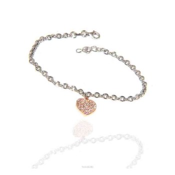 NSA|NALBORI Bracciale Argento 925 donna ragazza ciondolo cuore e zirconi bagno oro rosa