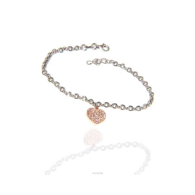 NSA|NALBORI Bracelet Silver 925 woman girl heart pendant and zircons rose gold bathroom