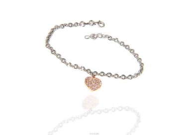 NSA|NALBORI Bracelet Silver 925 woman girl heart pendant and zircons rose gold bathroom