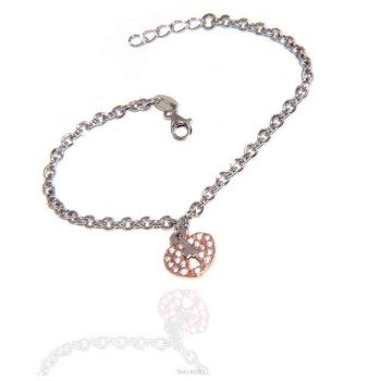 NSA|NALBORI Bracciale Argento 925 donna ragazza ciondolo cuore lucchetto e chiave zirconi in oro rosa