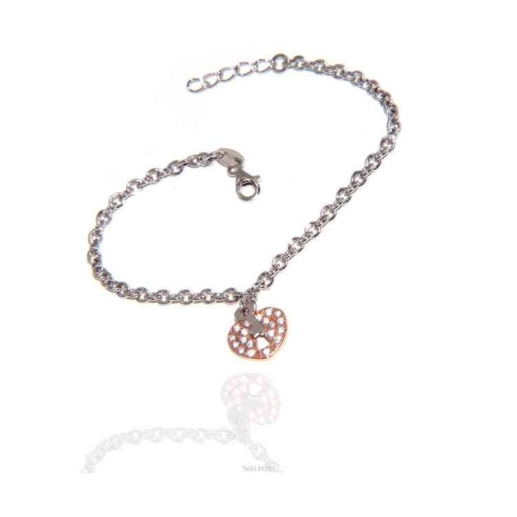 NSA|NALBORI Bracelet Silver 925 woman girl heart pendant lock and zircons key in rose gold