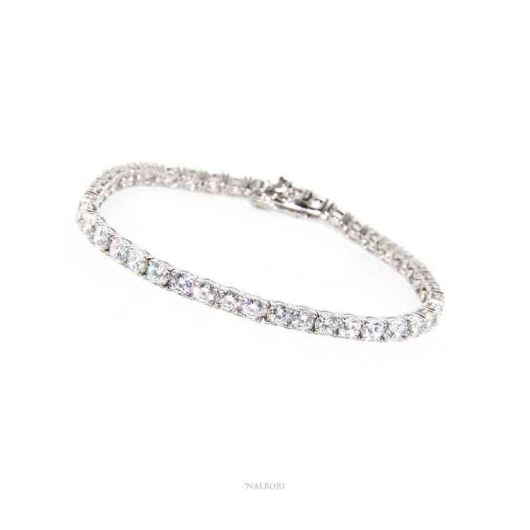 NSA|NALBORI 925 silver tennis bracelet with 4 mm prong white zircons + sizes