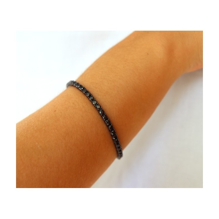 NSA|Tennis anklet bracelet in 925 silver ruthenium black zircons NALBORI